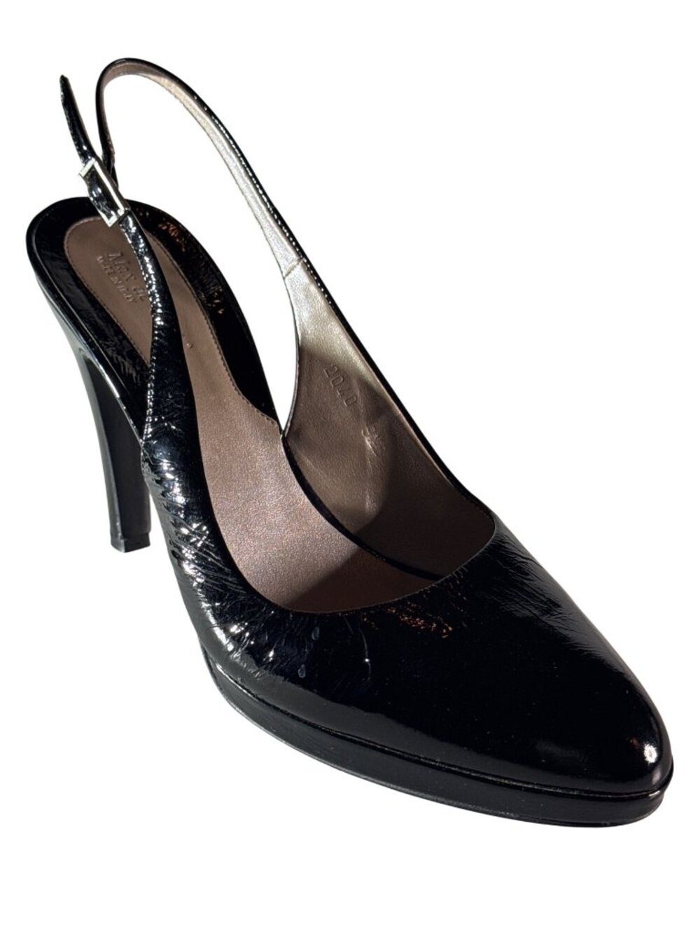 MAX DeCARLO Black Patent Leather Slingback Heels 9.5B Made In Italy